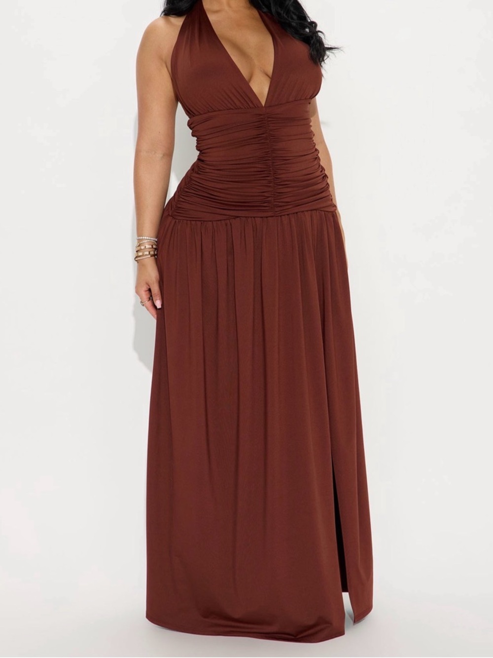 Halter Maxi Dress in Rich Chocolate Brown